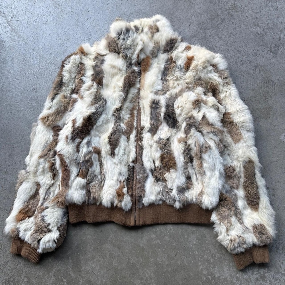 Vintage Wilsons Leather Maxima 100% Genuine Rabbit Fur Y2K Bomber Jacket Large